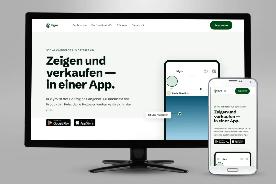 Referenz Webseite, Android und Apple App für klyro: Projektansicht